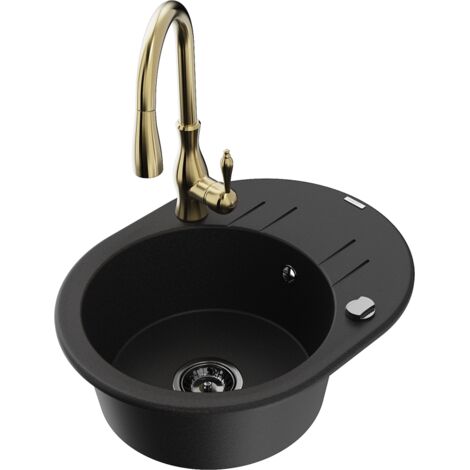 Mexen Kevin fregadero de granito de 1 seno con escurridor y grifo de cocina Savita, negro - 6517-77-672601-50-B
