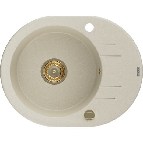 Mexen Kevin Granitspüle mit einem Becken und einer Abtropffläche 586 x 458 mm, Beige, Siphon Gold -