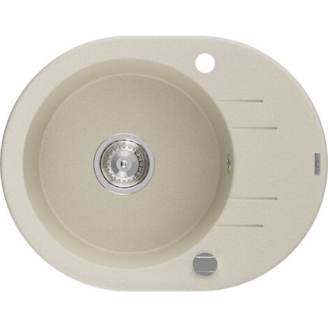 Mexen Kevin lavello in granito 1-vasca con sgocciolatoio 586 x 458 mm, beige, sifone cromato - 6517581005-69