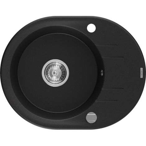 Mexen Kevin lavello in granito a 1 vasca con gocciolatoio 586 x 458 mm, nero, sifone cromato - 6517581005-77