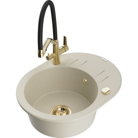 Mexen Kevin lavello in granito a 1 vasca con miscelatore da cucina Duo, beige - 6517-69-671701-57-G
