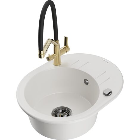 Mexen Kevin lavello in granito a 1 vasca con miscelatore Duo, bianco - 6517-20-671701-57-B