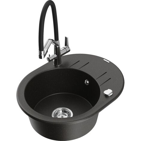 Mexen Kevin lavello in granito a 1 vasca con rubinetto cucina Duo, nero/oro metallico - 6517-75-671701-07
