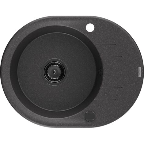 Mexen Kevin lavello in granito a 1 vasca con scolapiatti 586 x 458 mm, nero maculato, sifone nero - 6517581005-76-B