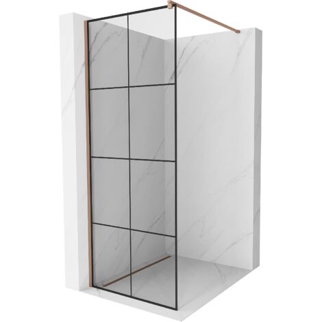 Mexen Kioto Duschwand 90 x 200 cm, Transparent/Schwarzes Design 8 mm, Rosa Gold - 800-090-101-60-77