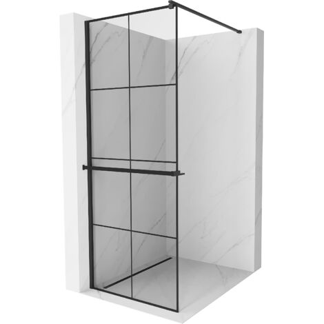 Mexen Kioto+ Duschwand mit Ablage und Reling 70 x 200 cm, Transparent/Schwarzes Design 8 mm, Schwarz