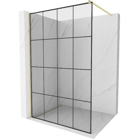 Mexen Kioto Duschwand Walk-in 150 x 200 cm, schwarzes Muster 8 mm, gebürstetes Gold - 800-150-101-55