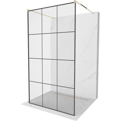 Mexen Kioto freistehende Duschwand 120 x 200 cm, Transparent/Schwarzes Design 8 mm, Gold - 800-120-0