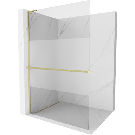 Mexen Kioto+ L parete doccia con mensola Walk-in 80 x 200 cm, trasparente/brina, oro spazzolato - 800-080-123-55-35