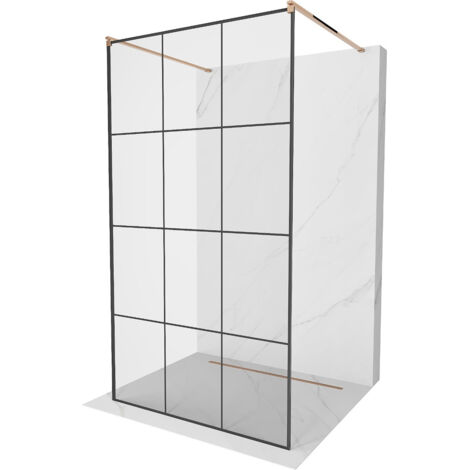 Mexen Kioto panel de ducha independiente 120 x 200 cm, cuadr铆cula negra 8 mm, oro rosa - 800-120-002-60-77