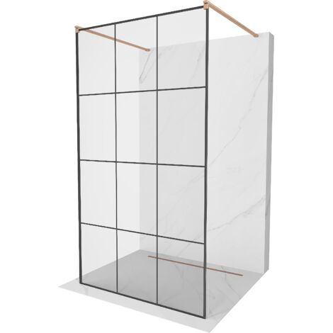 Mexen Kioto parete doccia autoportante 100 x 200 cm, griglia nera 8 mm, rame spazzolato - 800-100-002-65-77