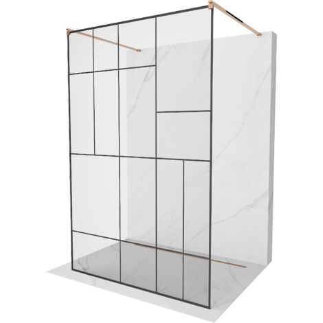Mexen Kioto parete doccia autoportante 100 x 200 cm, motivo nero 8 mm, oro rosa - 800-100-002-60-78