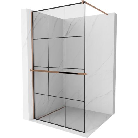Mexen Kioto+ paroi de douche avec étagère Walk-in 120 x 200 cm, motif noir, or rose - 800-120-121-60-77