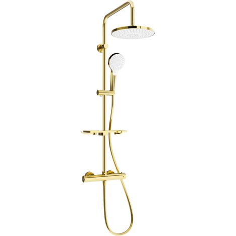 Mexen KT05 set doccia da parete con soffione e miscelatore termostatico, oro/bianco - 771500593-50