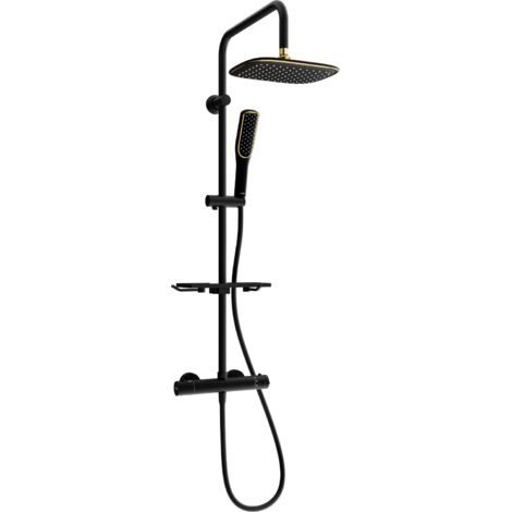 Mexen KT49 set doccia esterno con soffione e miscelatore termostatico, nero/oro - 771504993-75