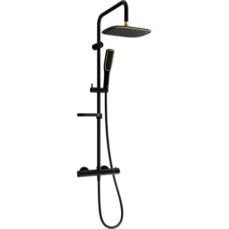 Mexen KX49 conjunto de ducha exterior con rociador y grifo termost谩tico, negro/dorado - 771504991-75