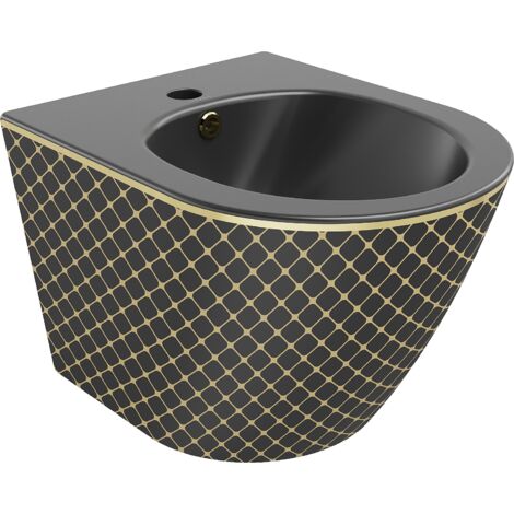 Mexen Lena bidet sospeso, nero opaco/motivo a griglia dorato - 35224879
