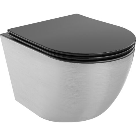Mexen Lena cuvette WC sans bride avec siège slim et système de descente douce, en duroplast, noir mat/argent - (lini)