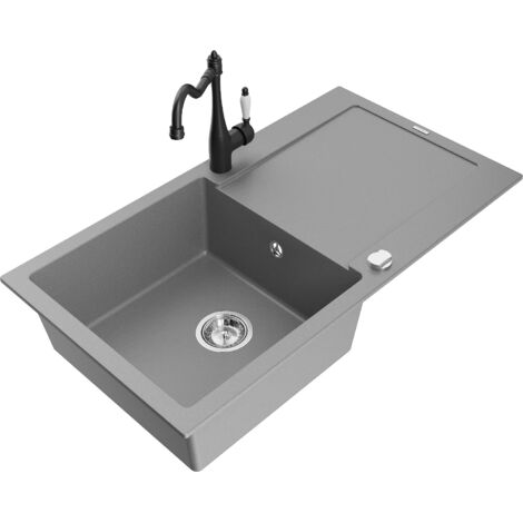 Mexen Leo fregadero de granito de 1 cubeta con escurridor y grifo de cocina Carla, gris - 6501-71-670700-70