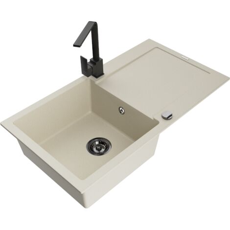 Mexen Leo fregadero de granito de 1 cubeta con escurridor y grifo de cocina Rita, beige - 6501-69-670300-70