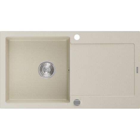 Mexen Leo fregadero de granito de 1 cuenca con escurridor 900 x 500 mm, beige, sif贸n cromado - 6501901010-69
