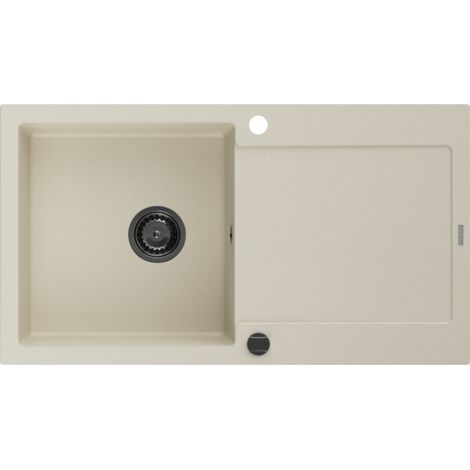 Mexen Leo Granitspüle mit einem Becken und einer Abtropffläche 900 x 500 mm, Beige, Siphon Schwarz - 6501901010-69-B