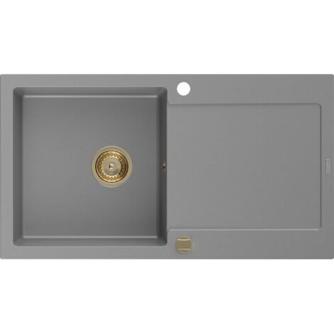 Mexen Leo Granitspüle mit einem Becken und einer Abtropffläche 900 x 500 mm, Grau, Siphon Gold - 650