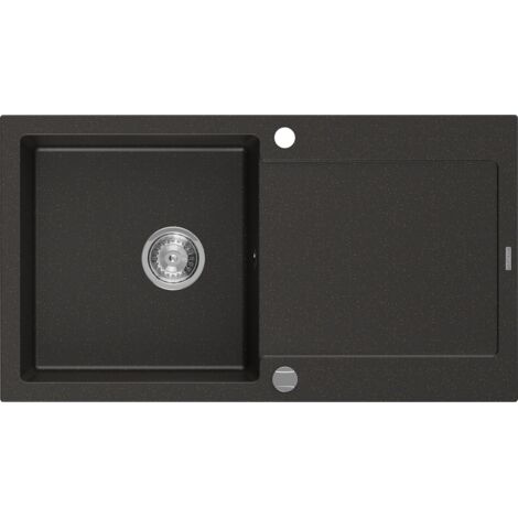 Mexen Leo lavello da cucina in granito a 1 vasca con scolatoio 900 x 500 mm, nero/oro metallico, sifone cromato - 6501901010-75