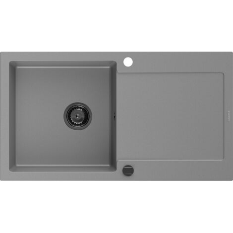 Mexen Leo lavello in granito 1 vasca con gocciolatoio 900 x 500 mm, grigio, sifone nero - 6501901010-71-B