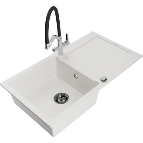 Mexen Leo lavello in granito a 1 vasca con scolapiatti e miscelatore cucina Duo, bianco - 6501-20-671701-07-B
