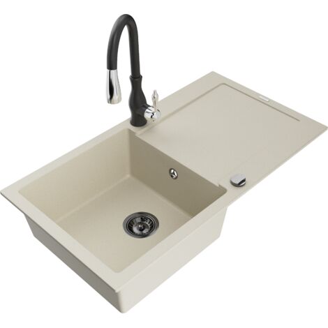 Mexen Leo lavello in granito a 1 vasca con scolapiatti e rubinetto da cucina Savita, beige - 6501-69-672601-70