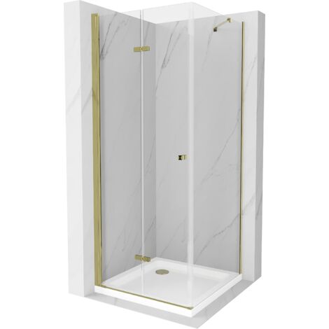Mexen Lima cabina de ducha plegable 100 x 100 cm, transparente, dorado + plato de ducha Flat - 856-100-100-50-00-4010