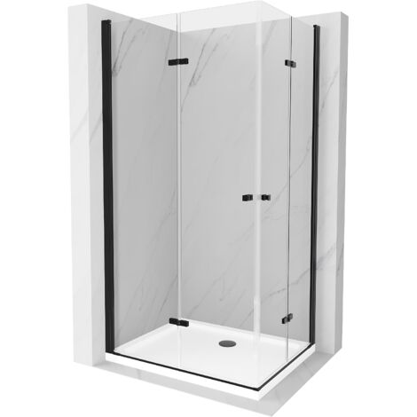 Mexen Lima Duo cabina de ducha plegable 80 x 70 cm, transparente, negra + plato de ducha Flat - 856-080-070-70-02-4010B