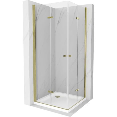 Mexen Lima Duo klappbare Duschkabine 80 x 80 cm, Transparent, Gold + Duschwanne Flat - 856-080-080-5
