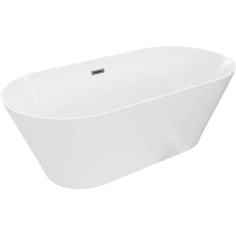 Mexen Luna Slim vasca da bagno autoportante 170 x 75 cm, bianca, con troppopieno gun metal - 52041707500-95