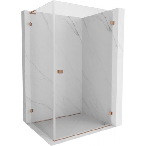 Mexen Lunar-B L cabina de ducha abatible derecha 90 x 80 cm, transparente, cobre cepillado - 832L-090-080-65-00-P
