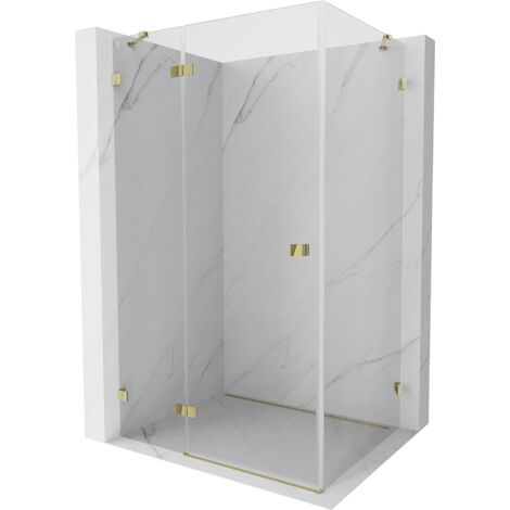 Mexen Lunar cabina de ducha abatible izquierda 70 x 90 cm, transparente, dorada - 834-070-090-50-00-L