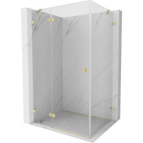 Mexen Lunar cabina de ducha abatible izquierda 85 x 80 cm, transparente, oro cepillado - 834-085-080-55-00-L