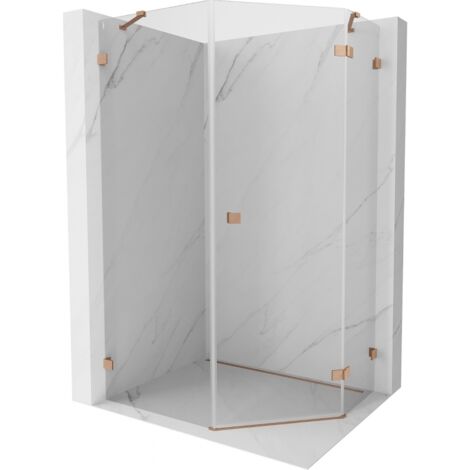 Mexen Lunar cabina de ducha pentagonal abatible derecha 80 x 100 cm, transparente, cobre cepillado - 831-080P-100L-65-00-P