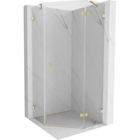 Mexen Lunar cabina de ducha pentagonal abatible derecha 80 x 80 cm, transparente, dorado cepillado - 831-080P-080L-55-00-P