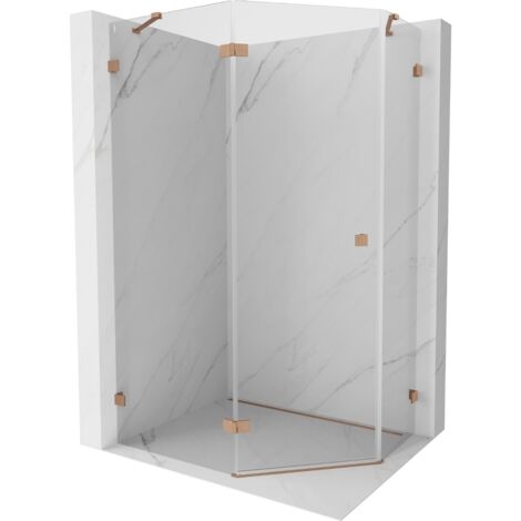 Mexen Lunar cabina de ducha pentagonal abatible izquierda 100 x 80 cm, transparente, cobre cepillado - 831-100L-080P-65-00-L