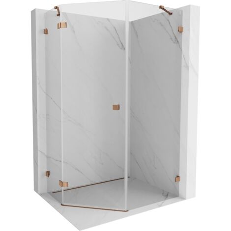 Mexen Lunar cabina de ducha pentagonal abatible izquierda 80 x 90 cm, transparente, oro rosa - 831-080L-090P-60-00-L