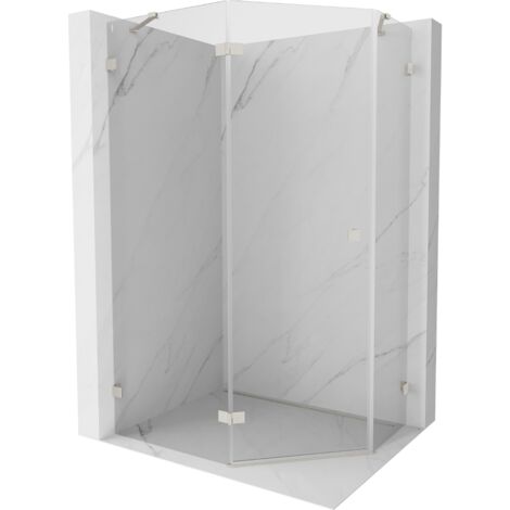 Mexen Lunar cabina de ducha pentagonal abatible izquierda 90 x 80 cm, transparente, n铆quel cepillado - 831-090L-080P-97-00-L
