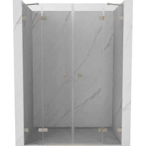 Mexen Lunar Duo puertas de ducha abatibles de 150 cm, transparente, n铆quel cepillado - 834D-150-000-97-00