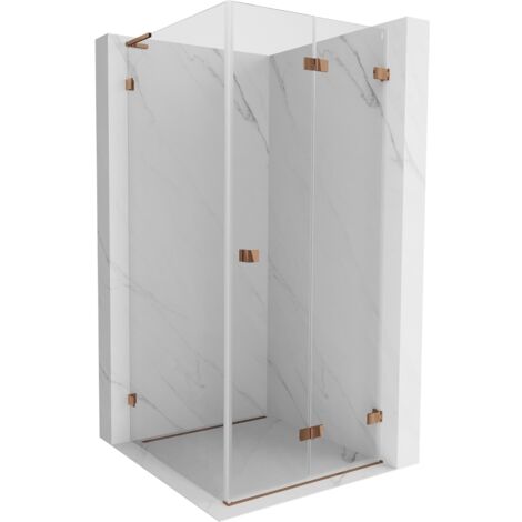 Mexen Lunar-F L cabina de ducha plegable derecha 80 x 80 cm, transparente, oro rosa - 836L-080-080-60-00-P