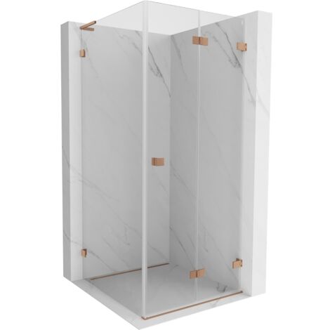 Mexen Lunar-F L cabina doccia pieghevole destra 100 x 100 cm, trasparente, rame spazzolato - 836L-100-100-65-00-P