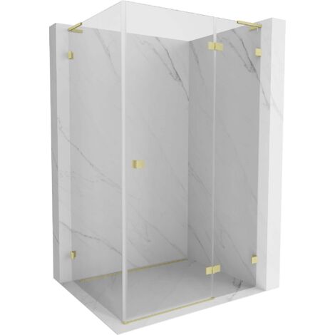 Mexen Lunar L cabina de ducha abatible derecha 70 x 80 cm, transparente, dorada cepillada - 834L-070-080-55-00-P