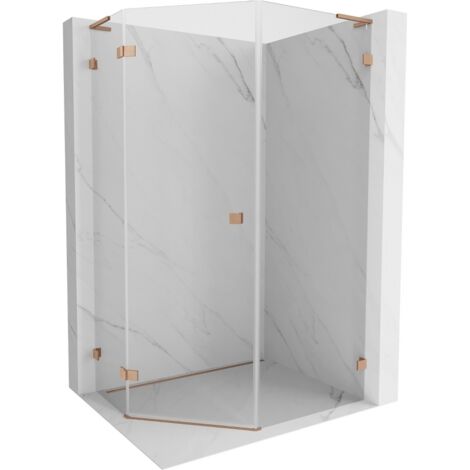 Mexen Lunar L cabina de ducha pentagonal abatible izquierda 80 x 100 cm, transparente, cobre cepillado - 831L-080L-100P-65-00-L