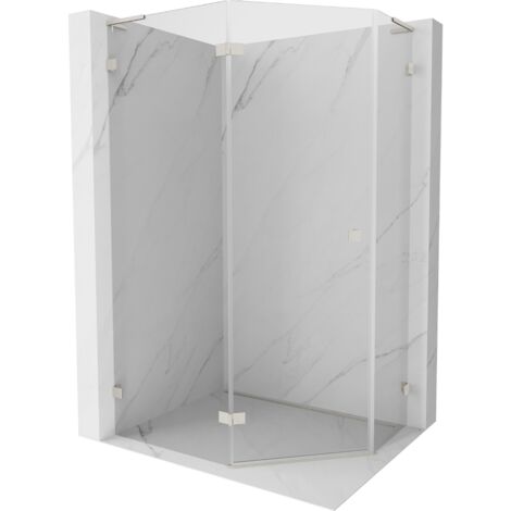 Mexen Lunar L cabina de ducha pentagonal abatible izquierda 90 x 80 cm, transparente, n铆quel cepillado - 831L-090L-080P-97-00-L