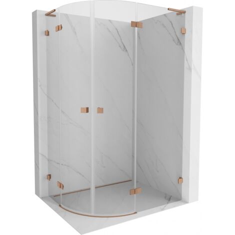 Mexen Lunar L cabina de ducha semi circular abatible derecha 100 x 90 cm, transparente, cobre cepillado - 833L-100P-090L-65-00
